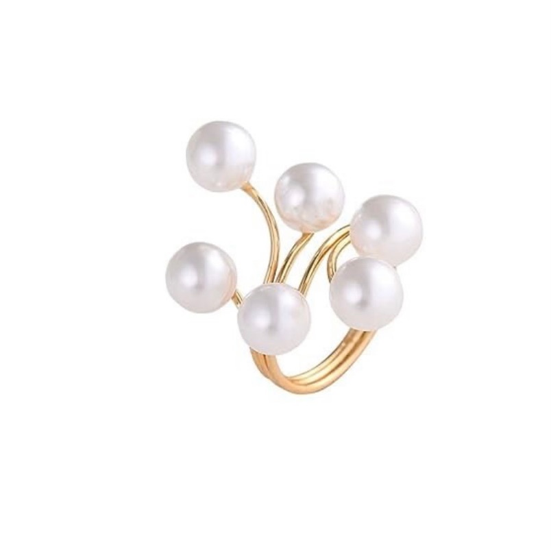 Pearl Ring, Pearl Brass Ring, Adjustable Pearl Ring, Boho Ring, Statement Ring,